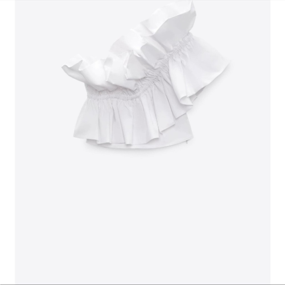 Zara White Poplin Top With Ruffles - Picture 8 of 11